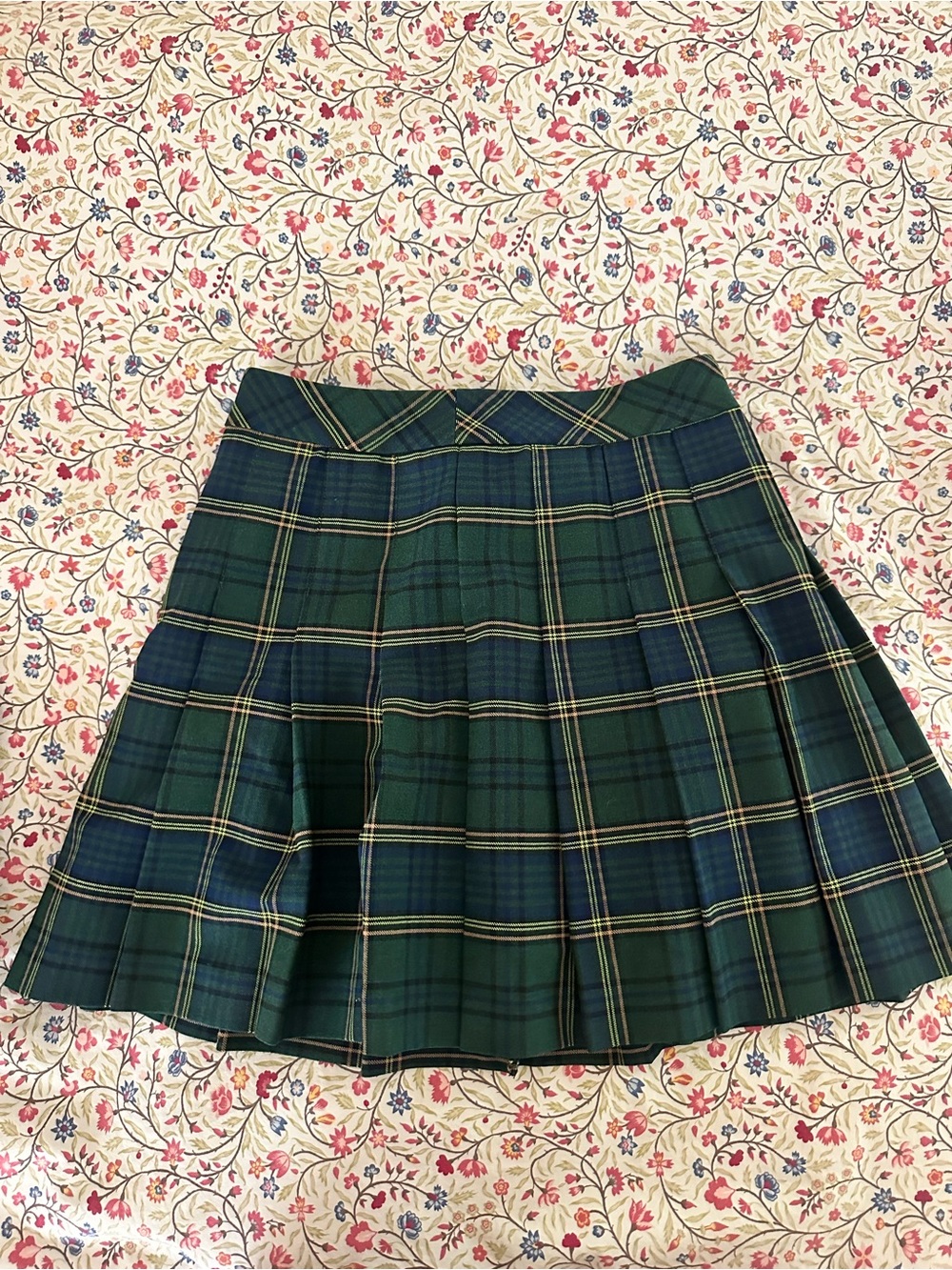 Sunday Best Dark Green & Navy Plaid Pleated Skater Skirt